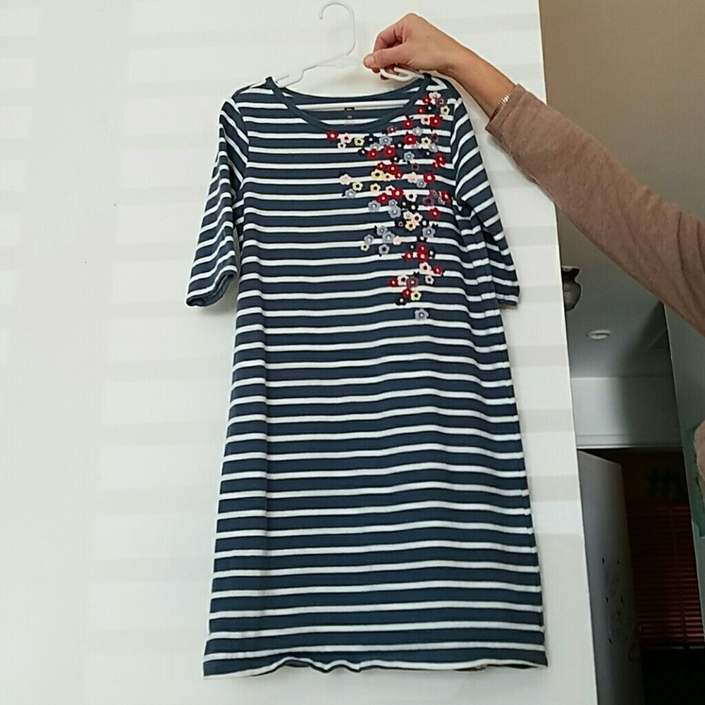 Navy and white embroidered flower dress