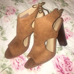 Suede open toe heels