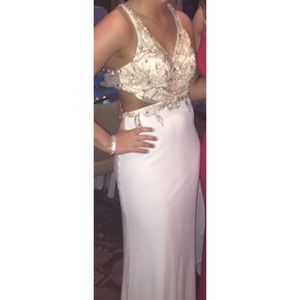 Alyce White and Gold Prom Dress