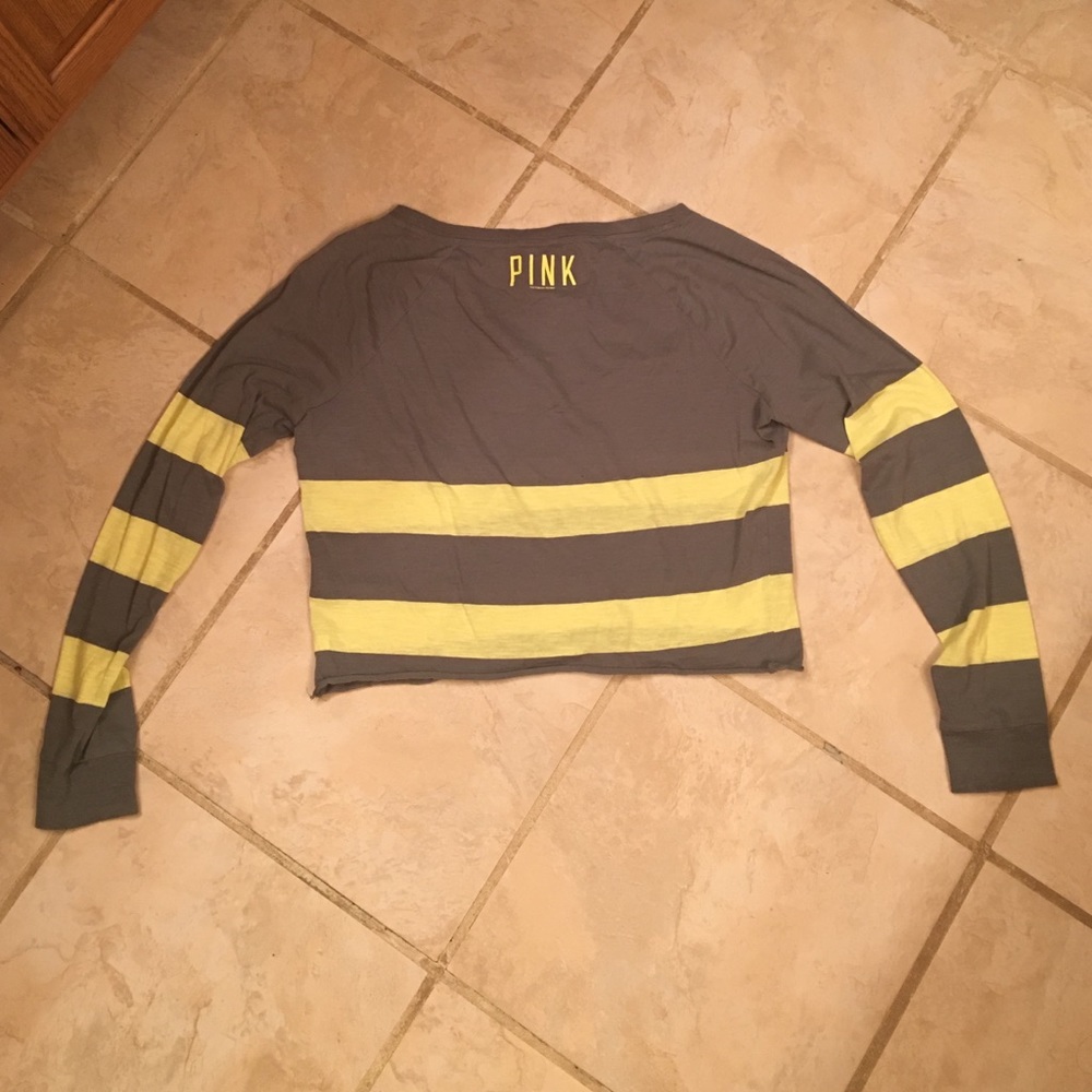 PINK Long-Sleeved Crop Top (Neon/Gray)