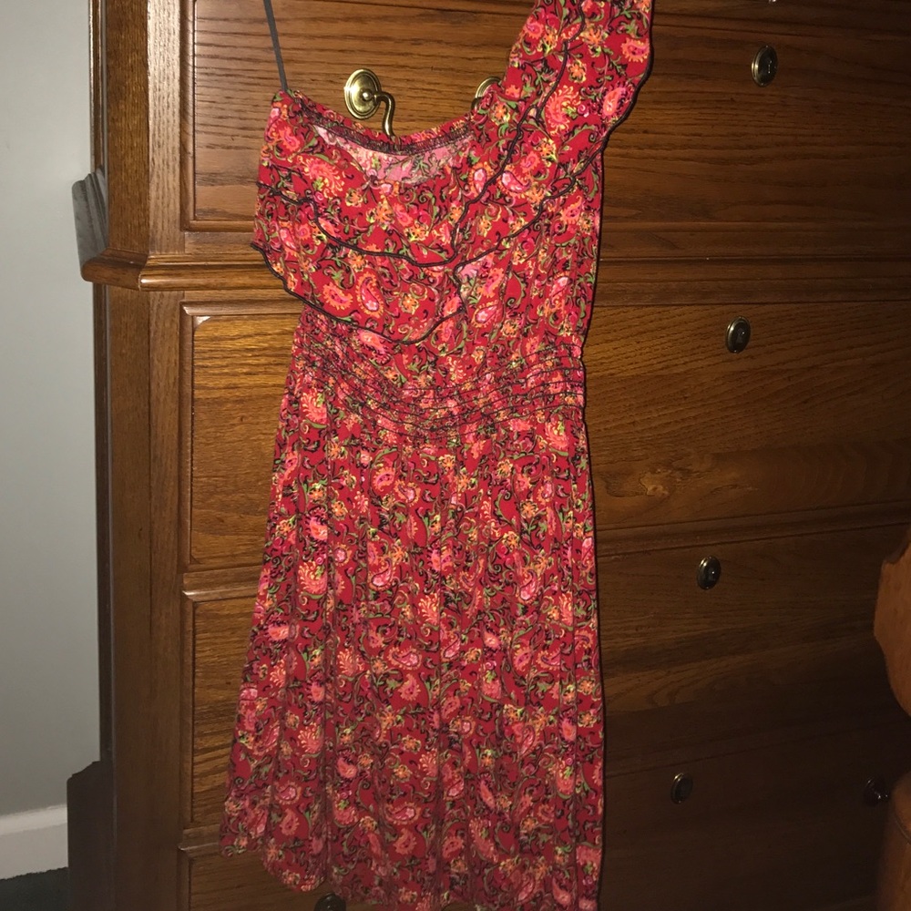 Red Floral One Shoulder Dress