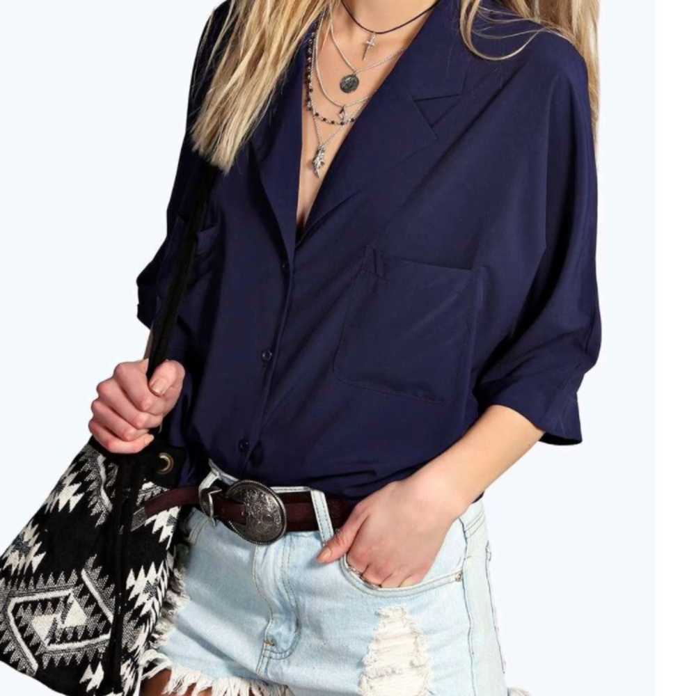 Katherine Revere Collar Oversized Shirt Navy