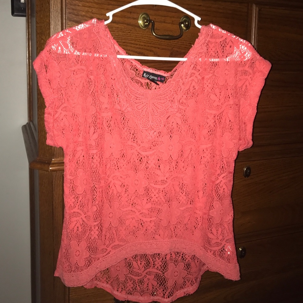Sheer Coral Floral Lace Crop Top
