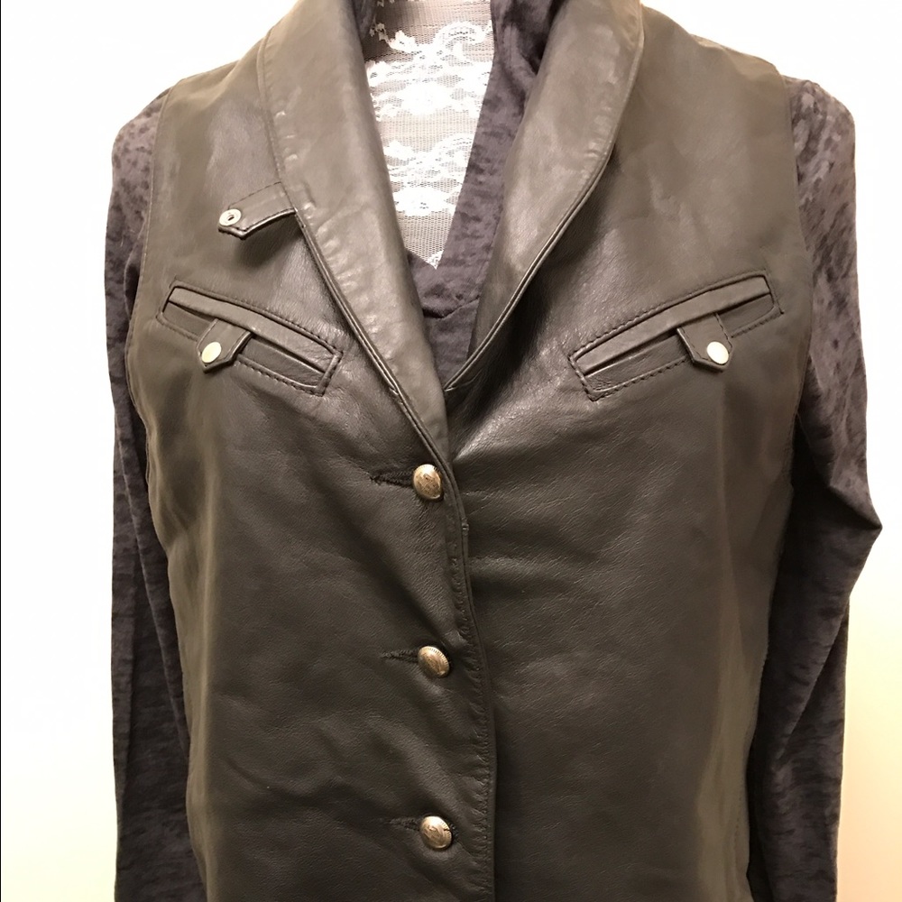 Harley Davidson Collared & Buttoned Leather Vest - image 1