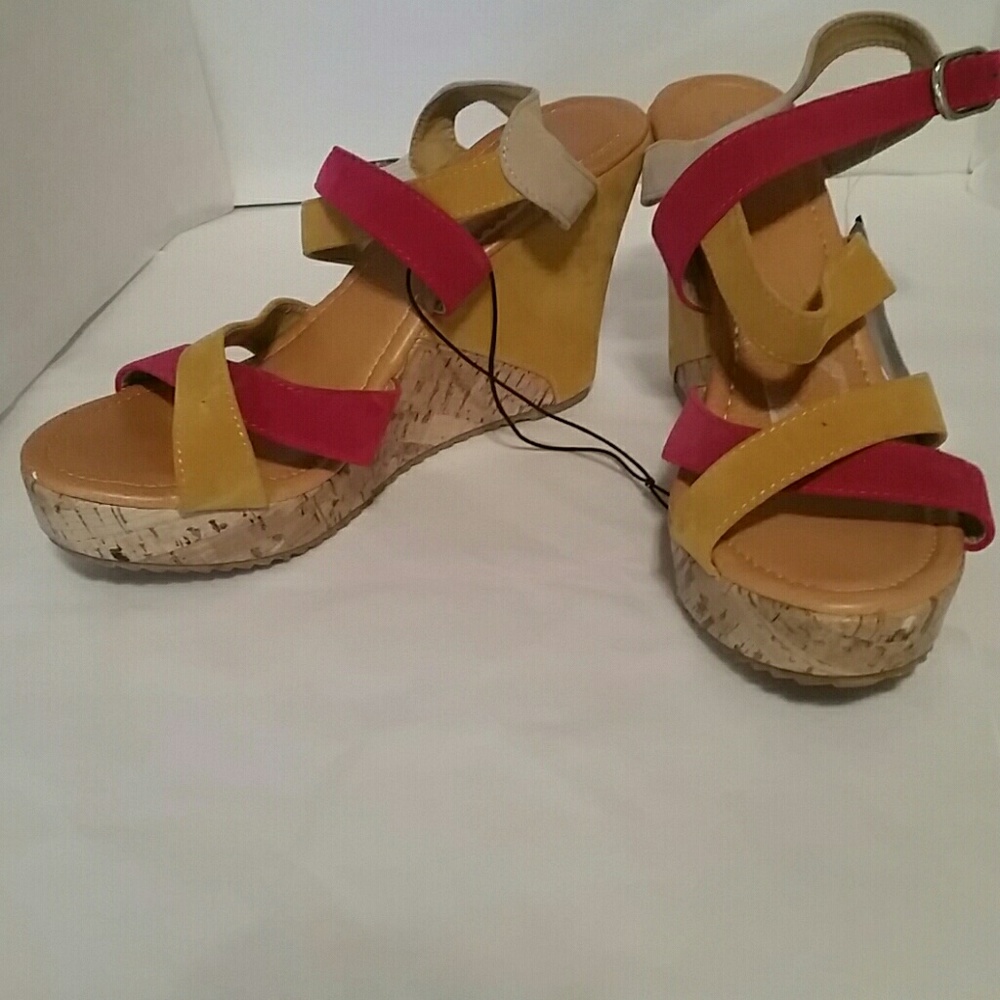 385 Pink & Yellow Strap Sandals