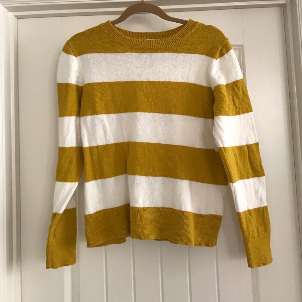 J.Crew Mustard Yellow and White Striped Sweater