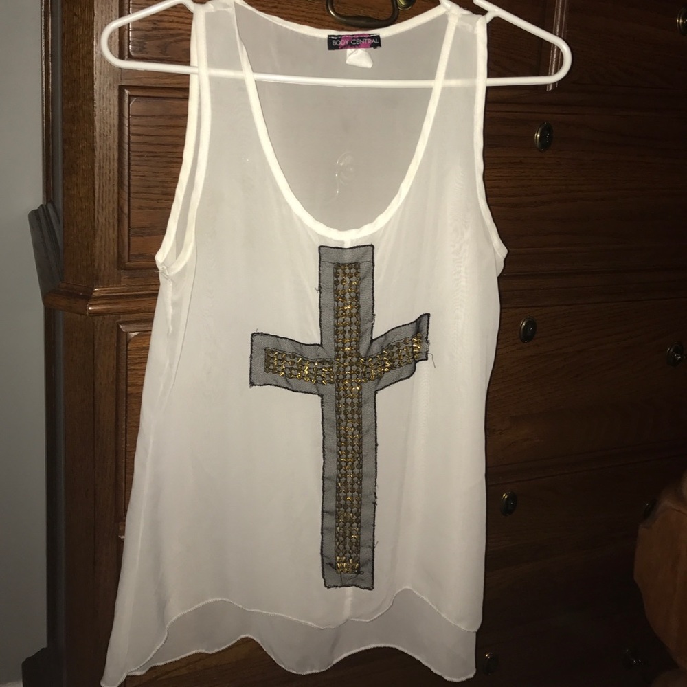 Sheer White Studded Cross Tank Top