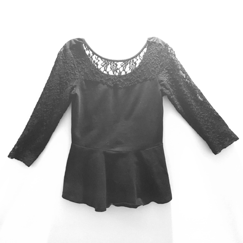 Black Lace Peplum Shirt - S