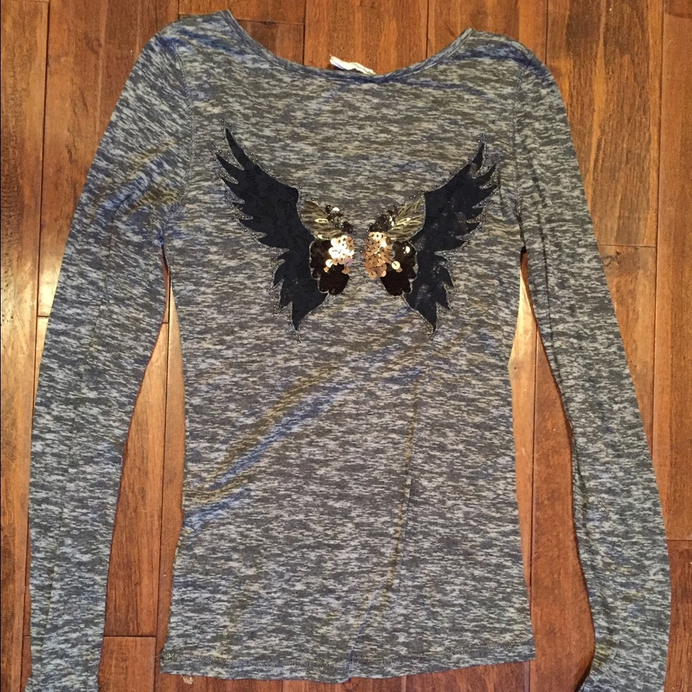 Miss Me LS with lace and sequin insets. Sz M