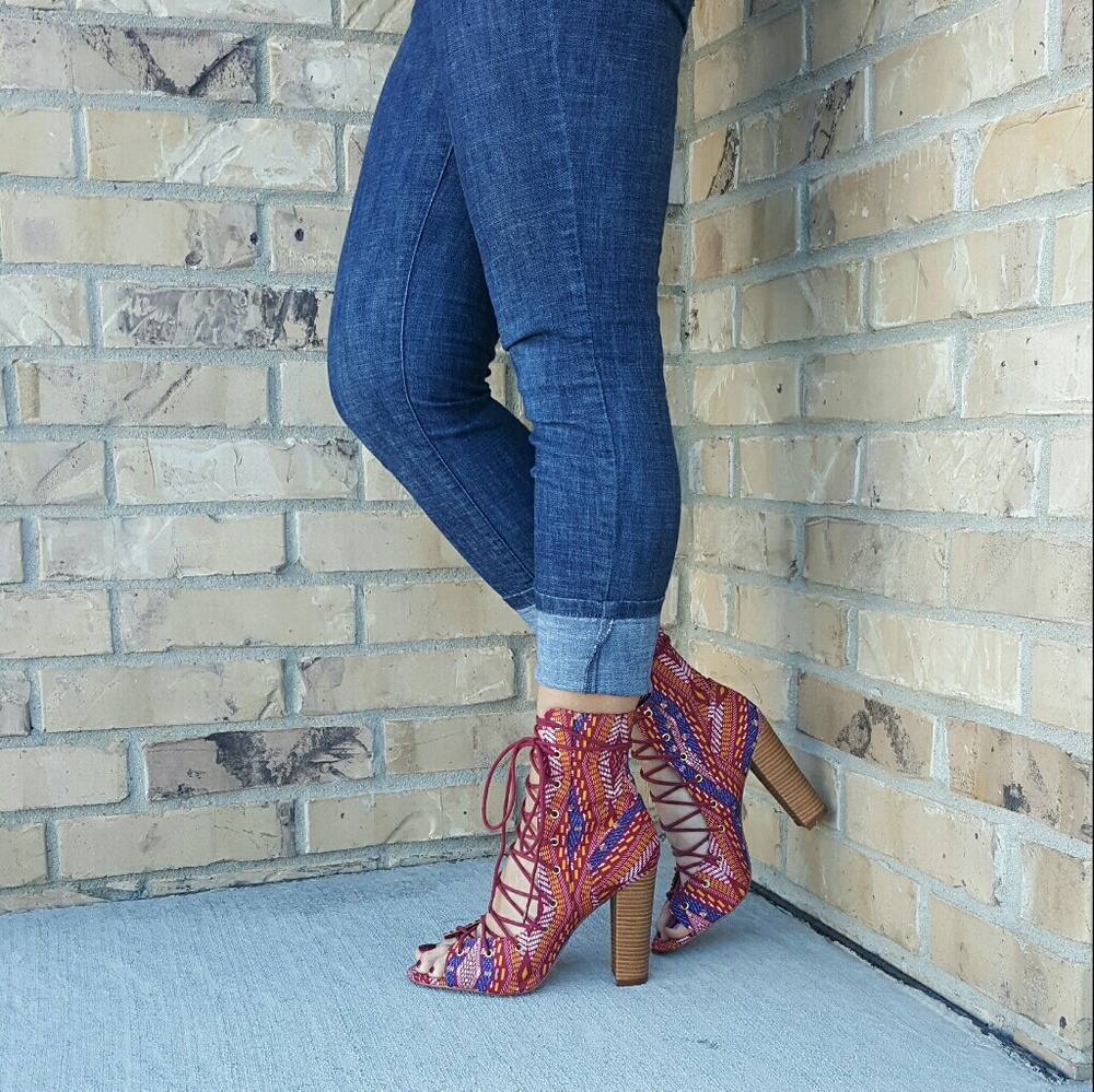 Womens Open Toe Lace Up Heels