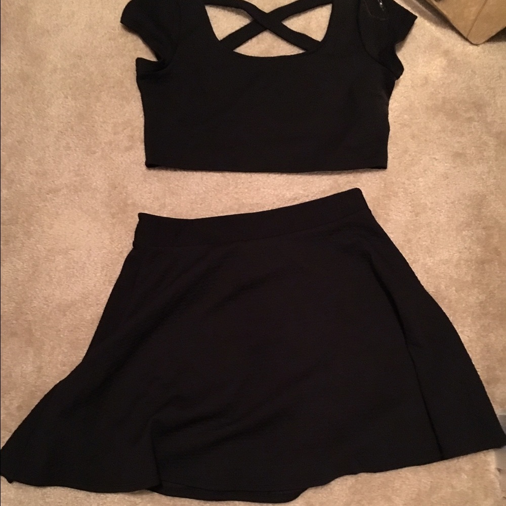 Black Crop Top and Skater Skirt