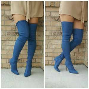 Womens Jean Thigh High Boots