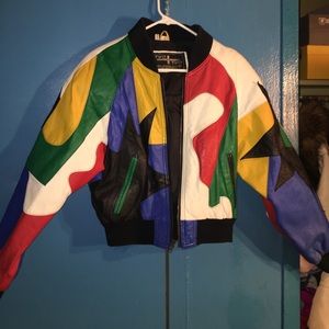 Vintage salt & pepper 100% leather jacket !