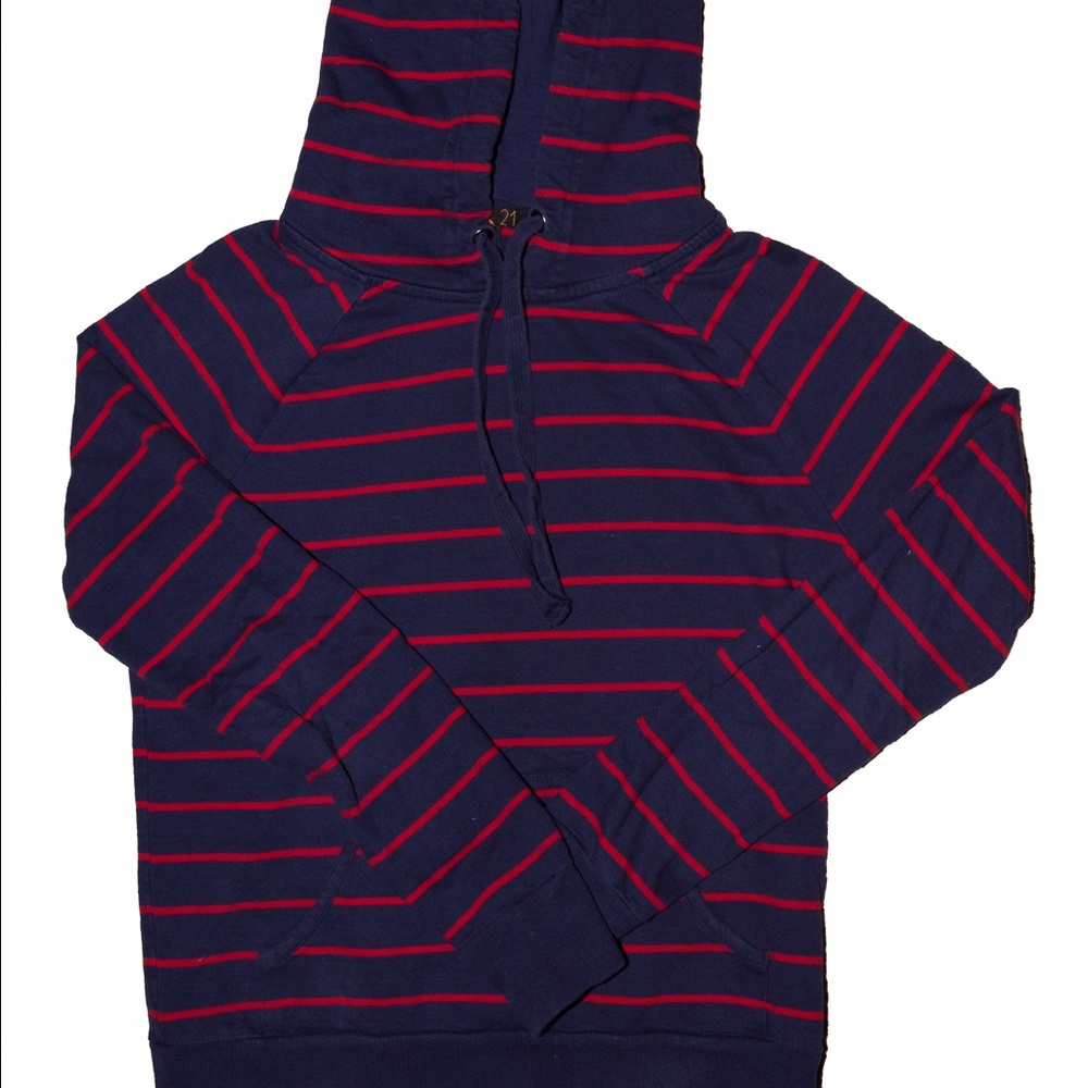 Navy Blue and Red Striped Forever 21 Hoodie