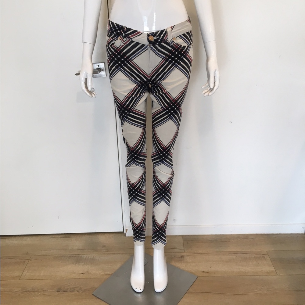 7 For All Mankind Velvet Plaid Print Skinny Jeans