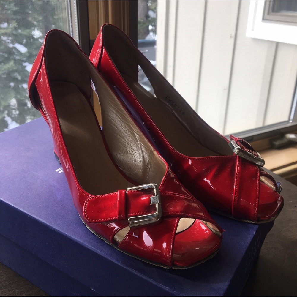 Stuart Weitzman Red Patent Belmont Wedge
