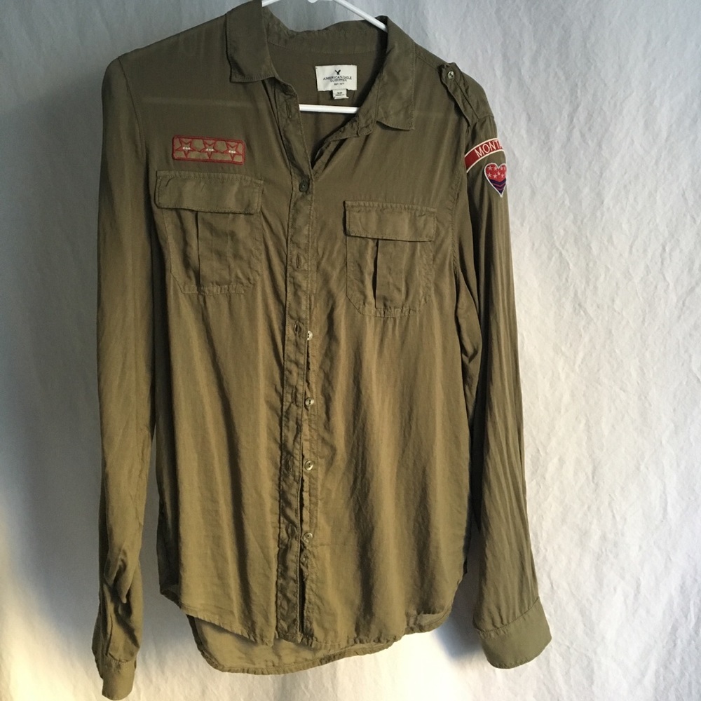 Army green long sleeve button down