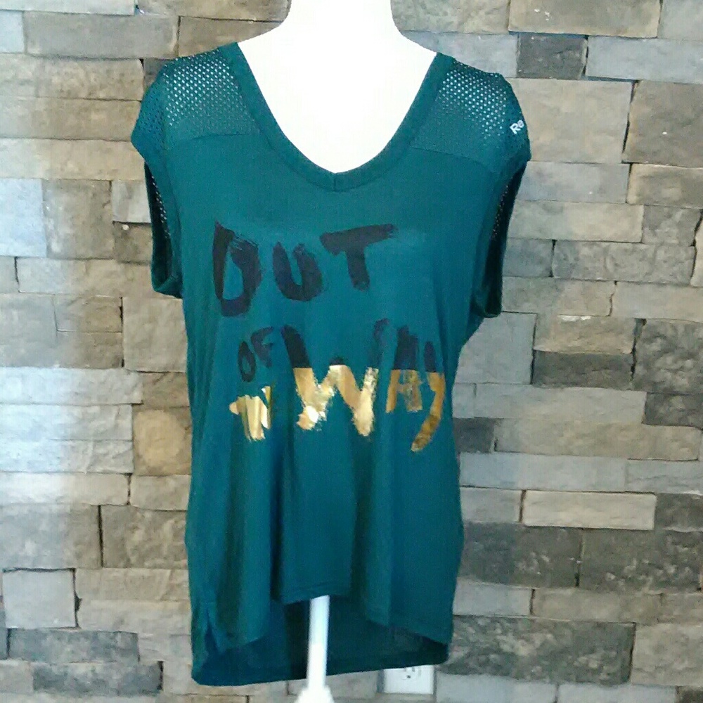 Reebok green "out of the way" tank top with mesh
