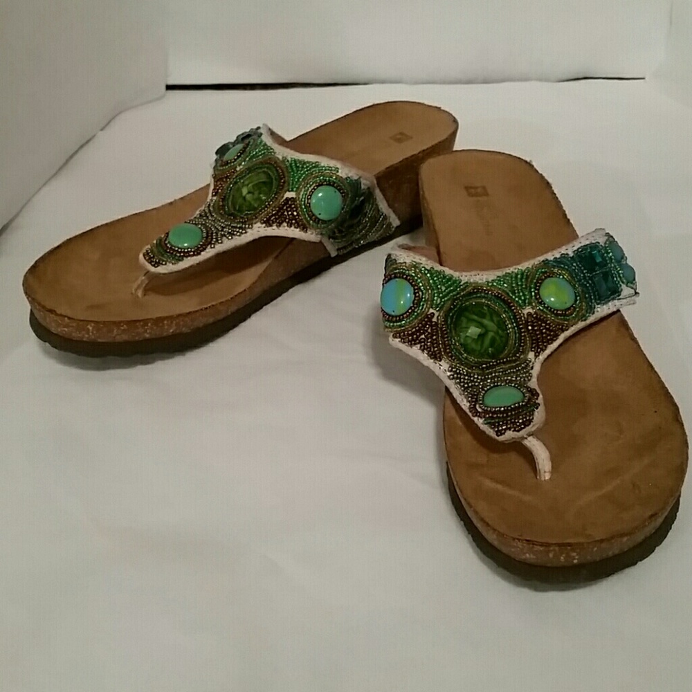 White Mountain Green Beaded Sandals