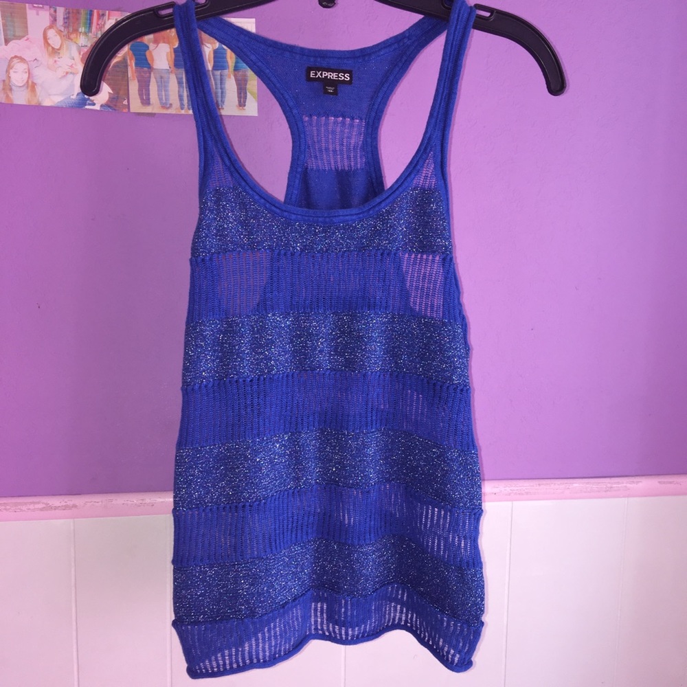 Pretty blue knit with glitter halter tops