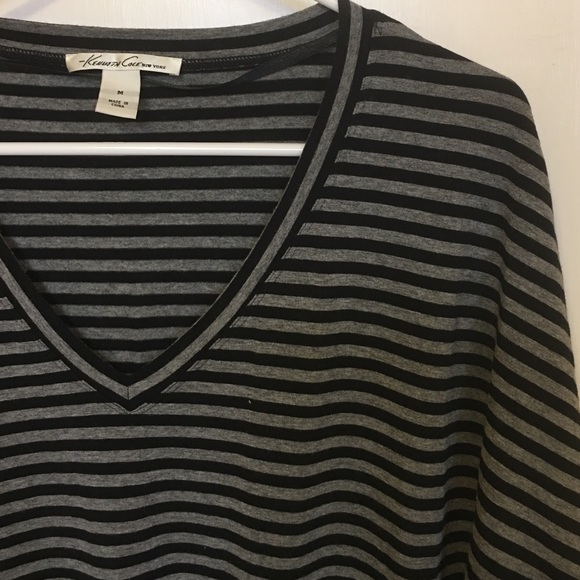 KENNETH COLE Black and Gray Striped Tunic Top Sz M - Picture 3 of 3