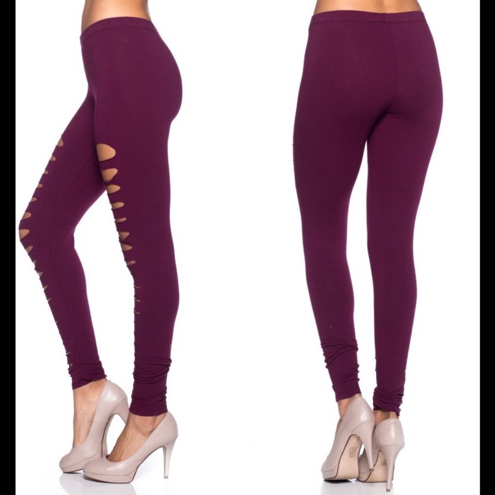 MERLOT OR BLACK CUT OUT LEGGINGS - Picture 2 of 4