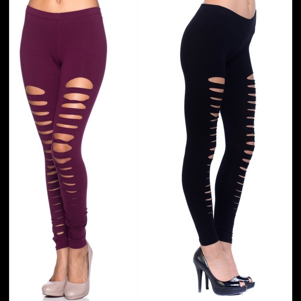 MERLOT OR BLACK CUT OUT LEGGINGS - Picture 4 of 4