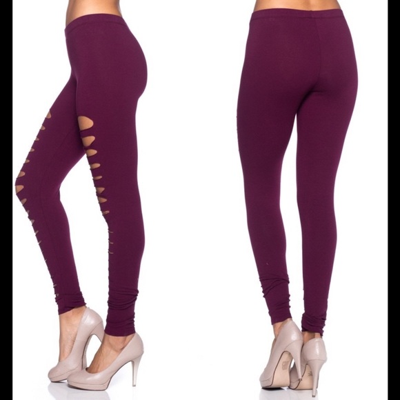 MERLOT OR BLACK CUT OUT LEGGINGS - Picture 2 of 4