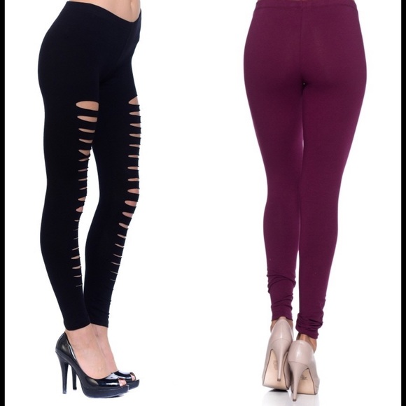 MERLOT OR BLACK CUT OUT LEGGINGS - Picture 3 of 4