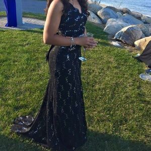 Long black lace dress