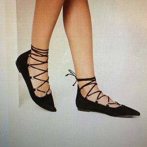 Faux suede lace up flats