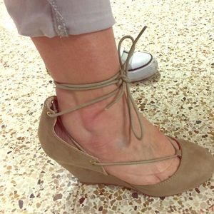 Ankle Lace Tan Suede Wedges
