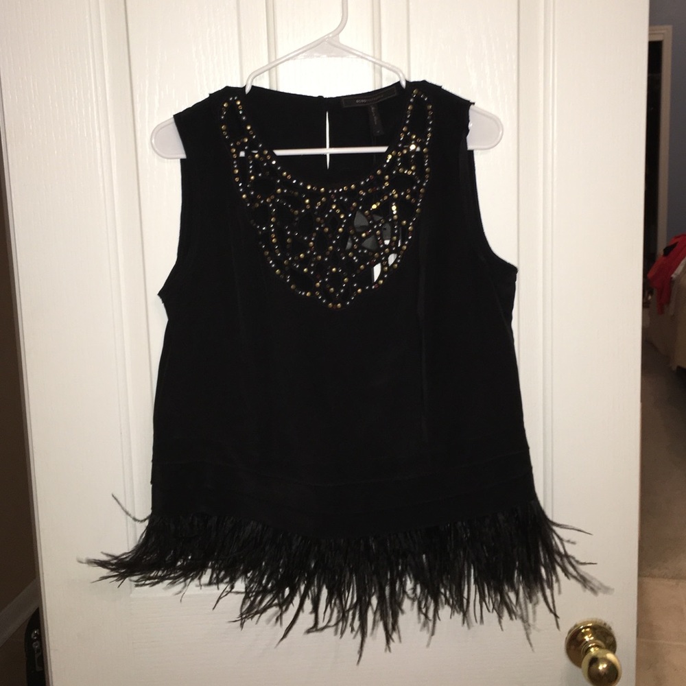 NWT BCBG black feathered top