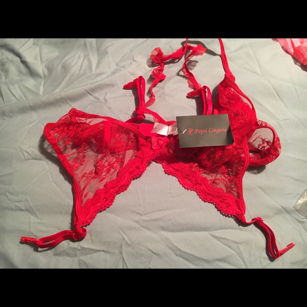 Red garter and thong set