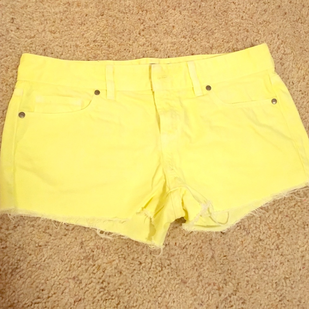 Faded, Distressed Neon Jean Shorts