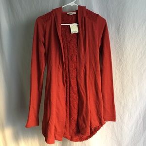 Red Cardigan with a hood and pockets!