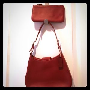 Deep Red Coach handbag & matching zipper wallet