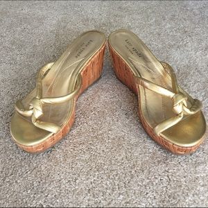 Kate Spade gold knotted bamboo wedge