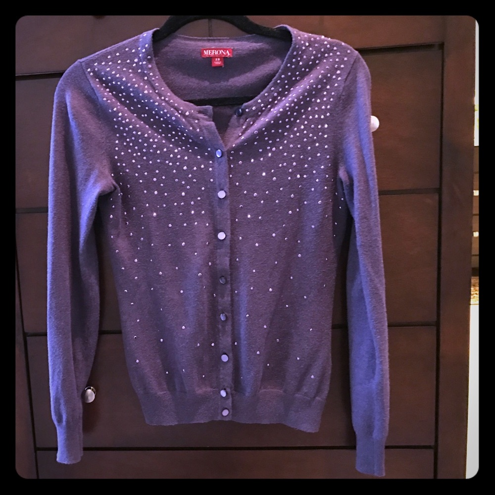 Bejeweled purple cardigan!