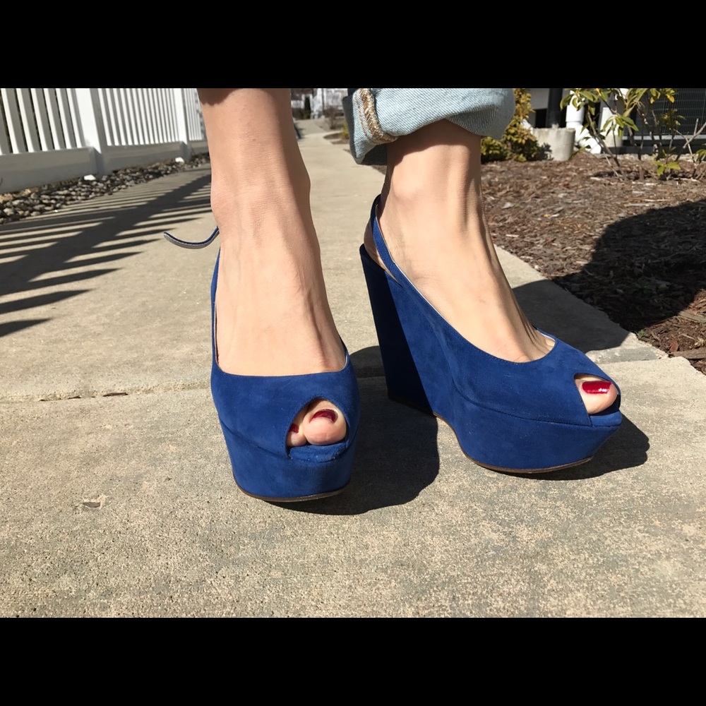 Sergio Rossi vintage Blue suede wedge platform