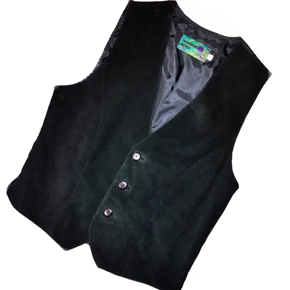 Hombre Mode Men's Black Suede Vest Size S