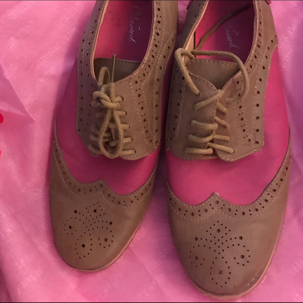 Wanted brand taupe and pink brogues