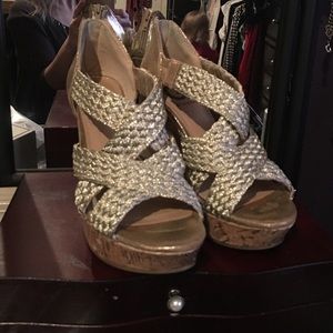 G by Guess golden platform wedge sandals