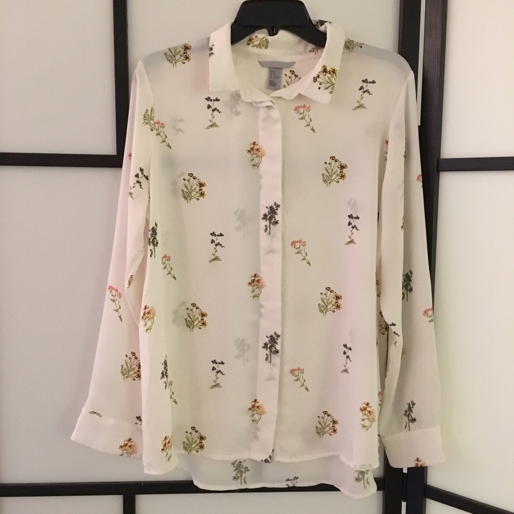 Botanical Print Long Sleeved Silky Blouse