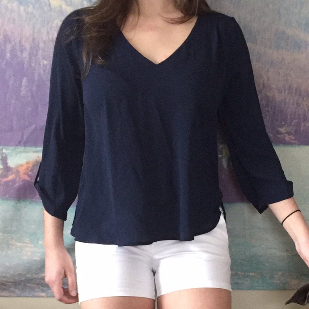 Navy sheer flow blouse