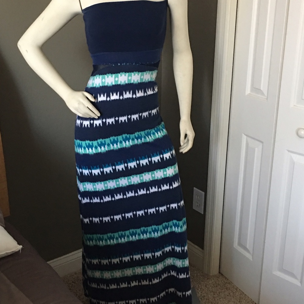 Strapless long sundress.