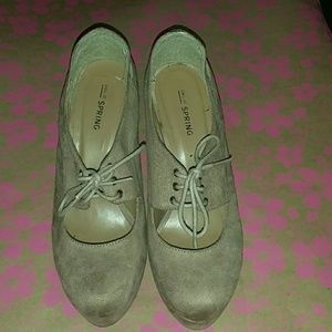 Call it spring tan lace wedges