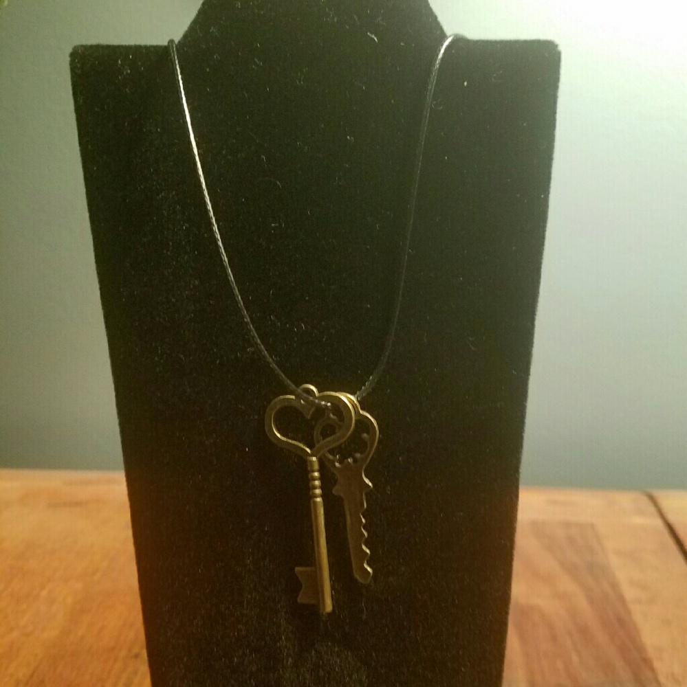 New Black cord necklace with two key charms 16"