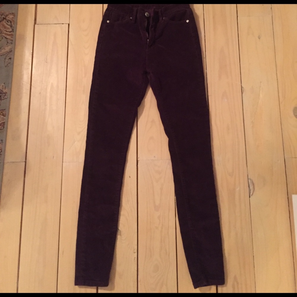 High waisted plum colored corduroy pants