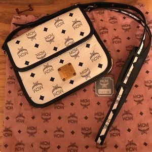 MCM Authentic Navy/White Cross Body Luxury Bag